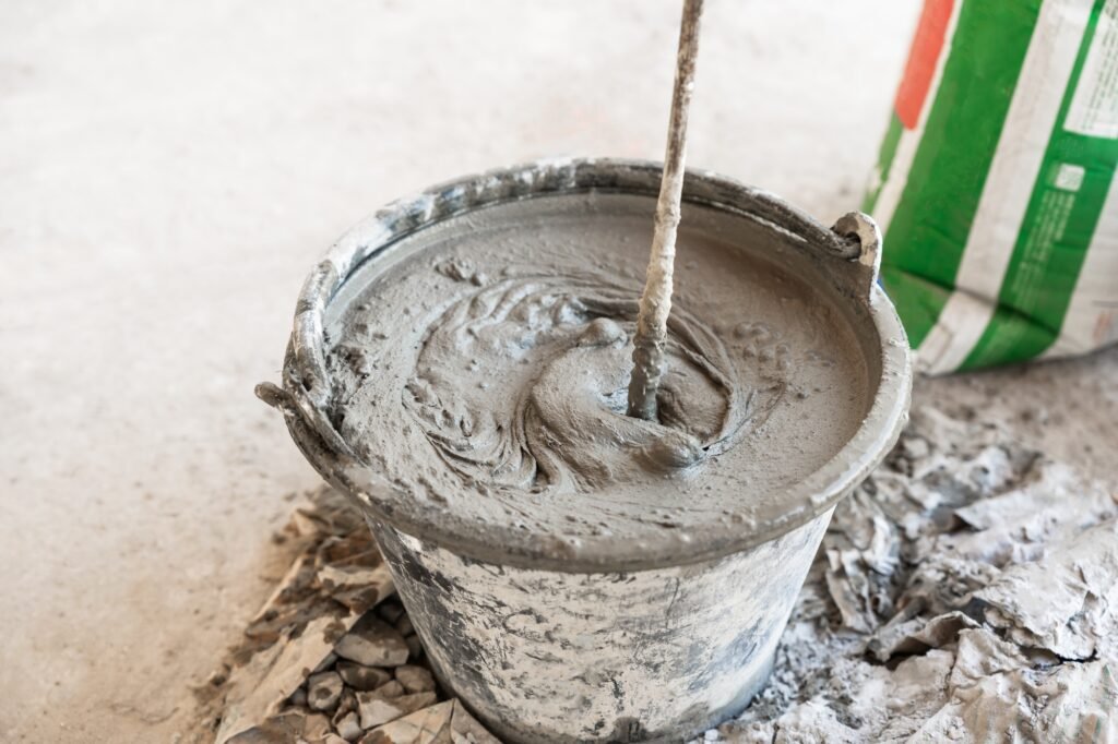 grouting mortar in a bucket