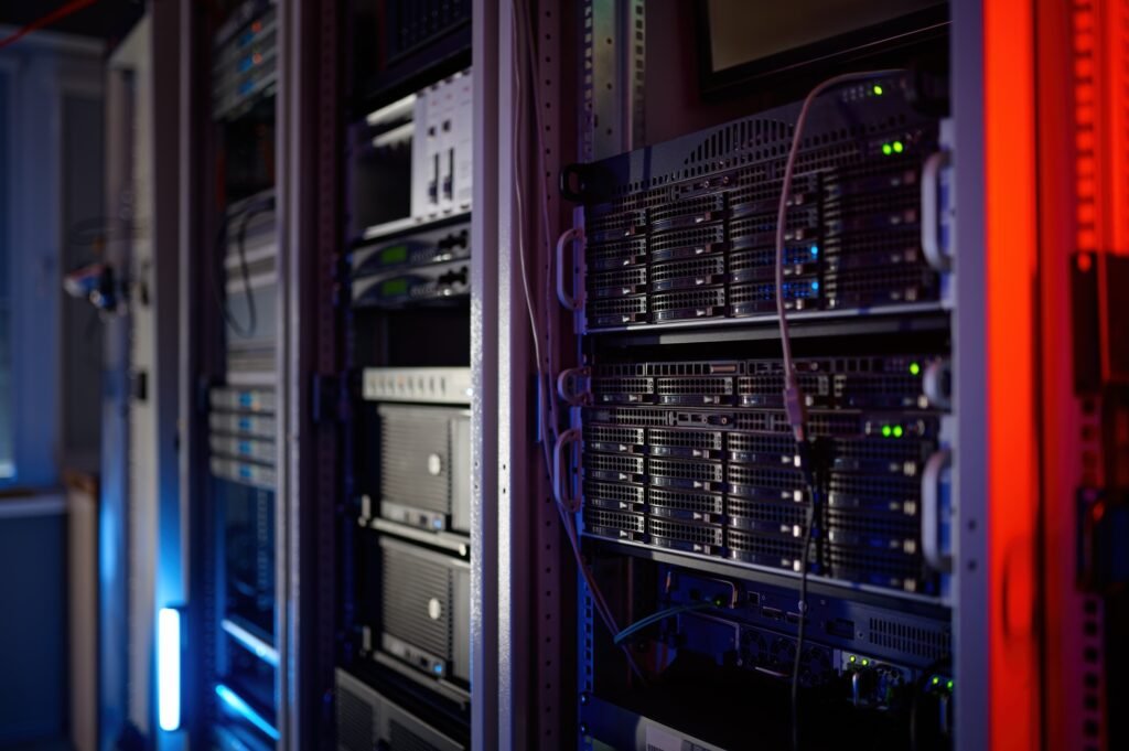 Closeup server room data center for cloud computing